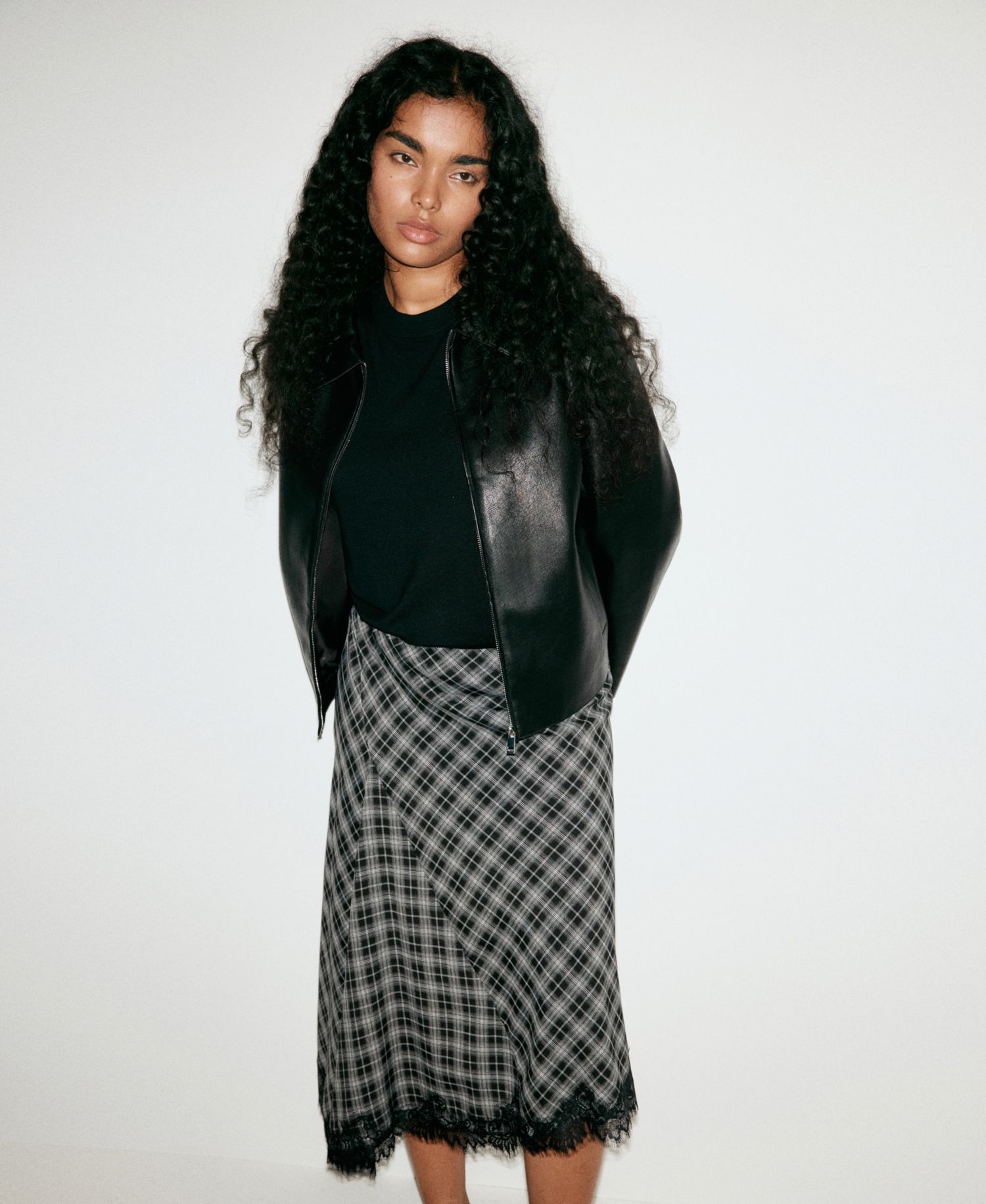 Women's Plaid Midi Lace-Trim Skirt