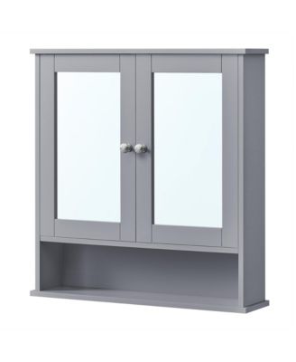 Bathroom Cabinet with Mirror, Wall Cabinet with 2 Mirrored Doors, Adjustable Shelf, Open Compartment