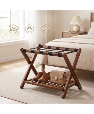 Set of 1 Solid Wooden Luggage Racks, Foldable Suitcase Stands with Storage Shelf, No Assembly