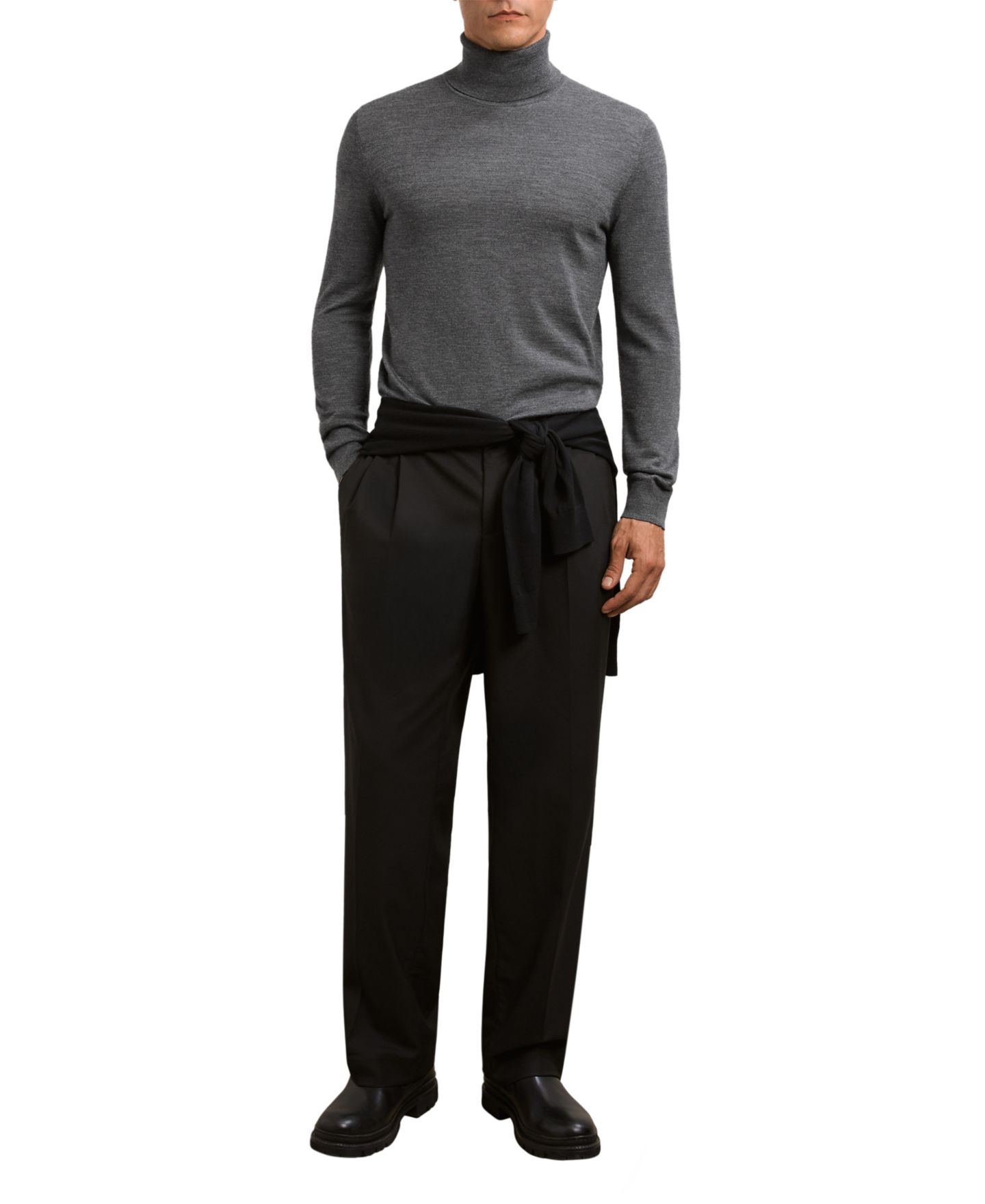Мужской свитер REISS Caine Merino Wool Turtleneck Slim-Fit, цвет: Серый меланжевый — фото 3