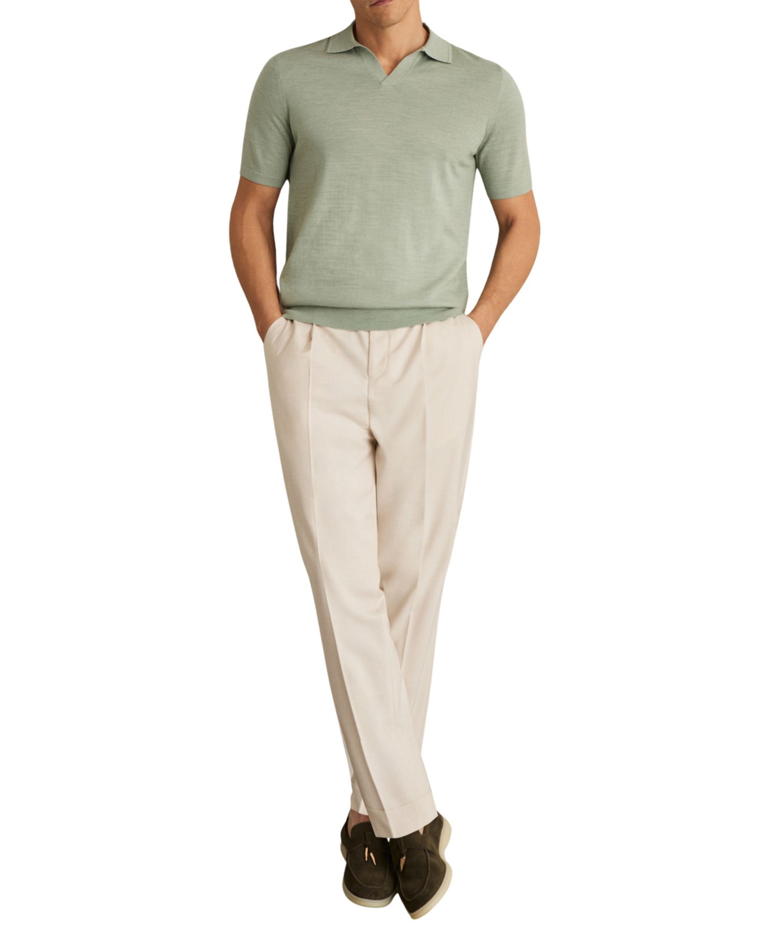 Men's Duchie Merino Wool Open-Collar Fine-Knit Polo Shirt