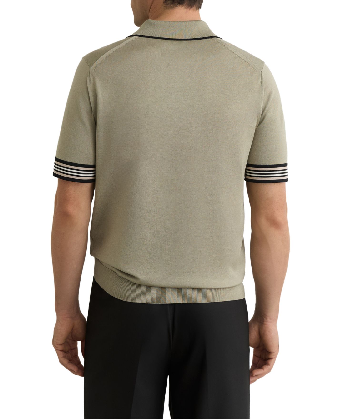 Мужское поло REISS Poole Compact-Knit Stripe-Tipped Regular Fit Polo Shirt, цвет: Шалфейный зелёный — фото 2