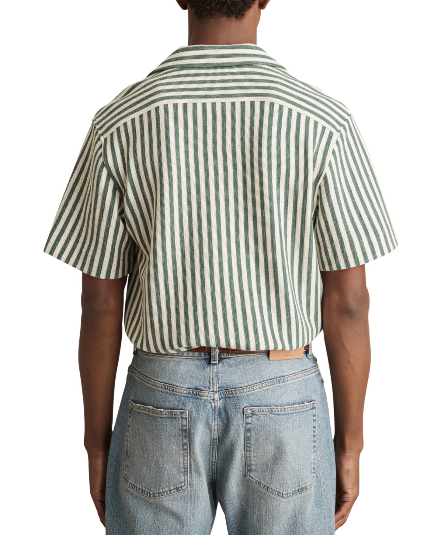 Мужская рубашка REISS Trig Textured Stripe Cuban-Collar, цвет: Зелёный / Белый — фото 2
