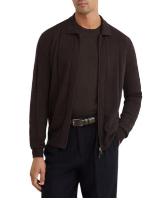 Men's Martindale Check-Textured Zip-Through Wool Cardigan
