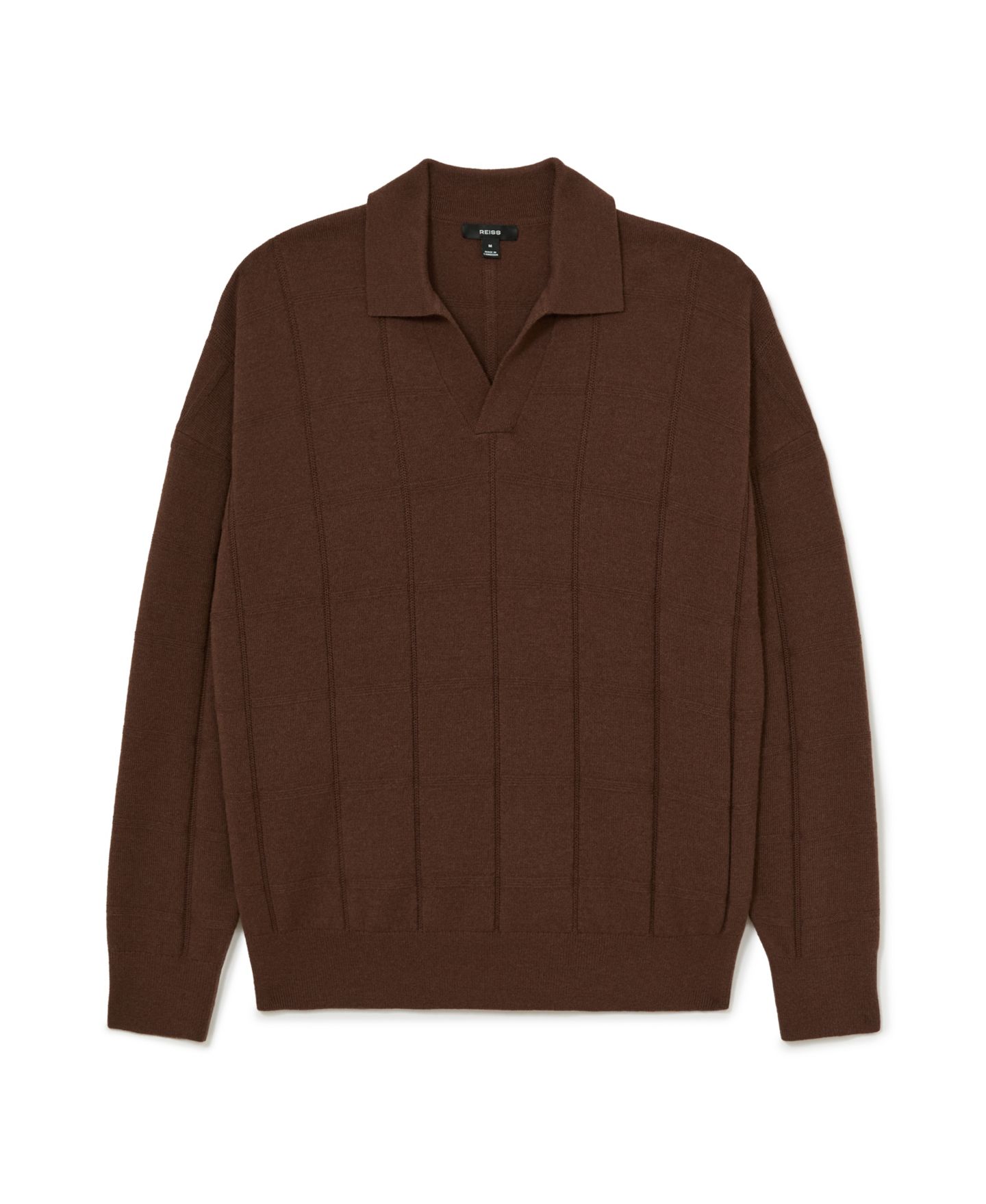 Мужской свитер REISS Compton Square-Knit Dropped-Shoulder Wool Polo Jumper, цвет: Табачный коричневый — фото 5