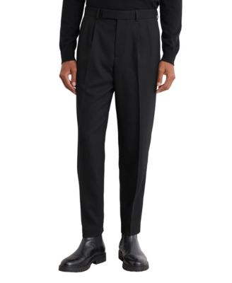 Men's Strap Tapered-Fit Pleated Wool-Blend Pants