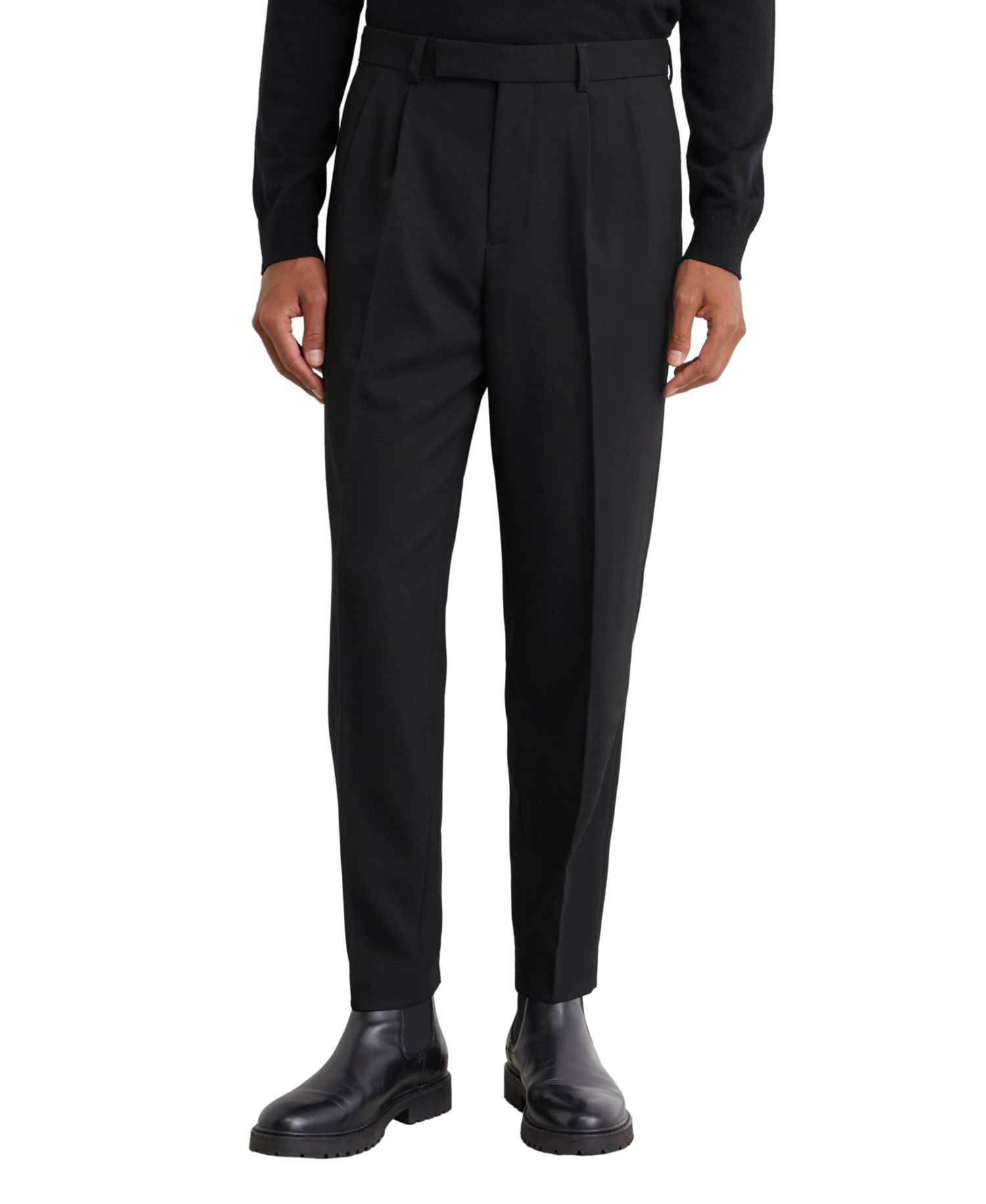 Men's Strap Tapered-Fit Pleated Wool-Blend Pants