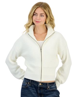 Juniors' Mock Neck Full Zip Textured Cardigan