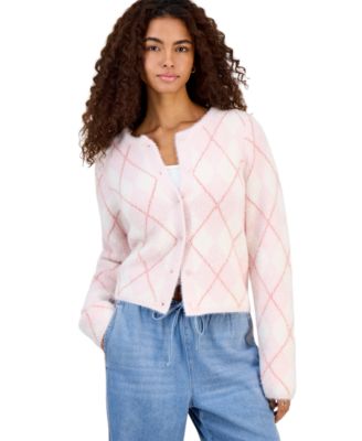 Juniors' Eyelash Lady Cardi Argyle Cardigan