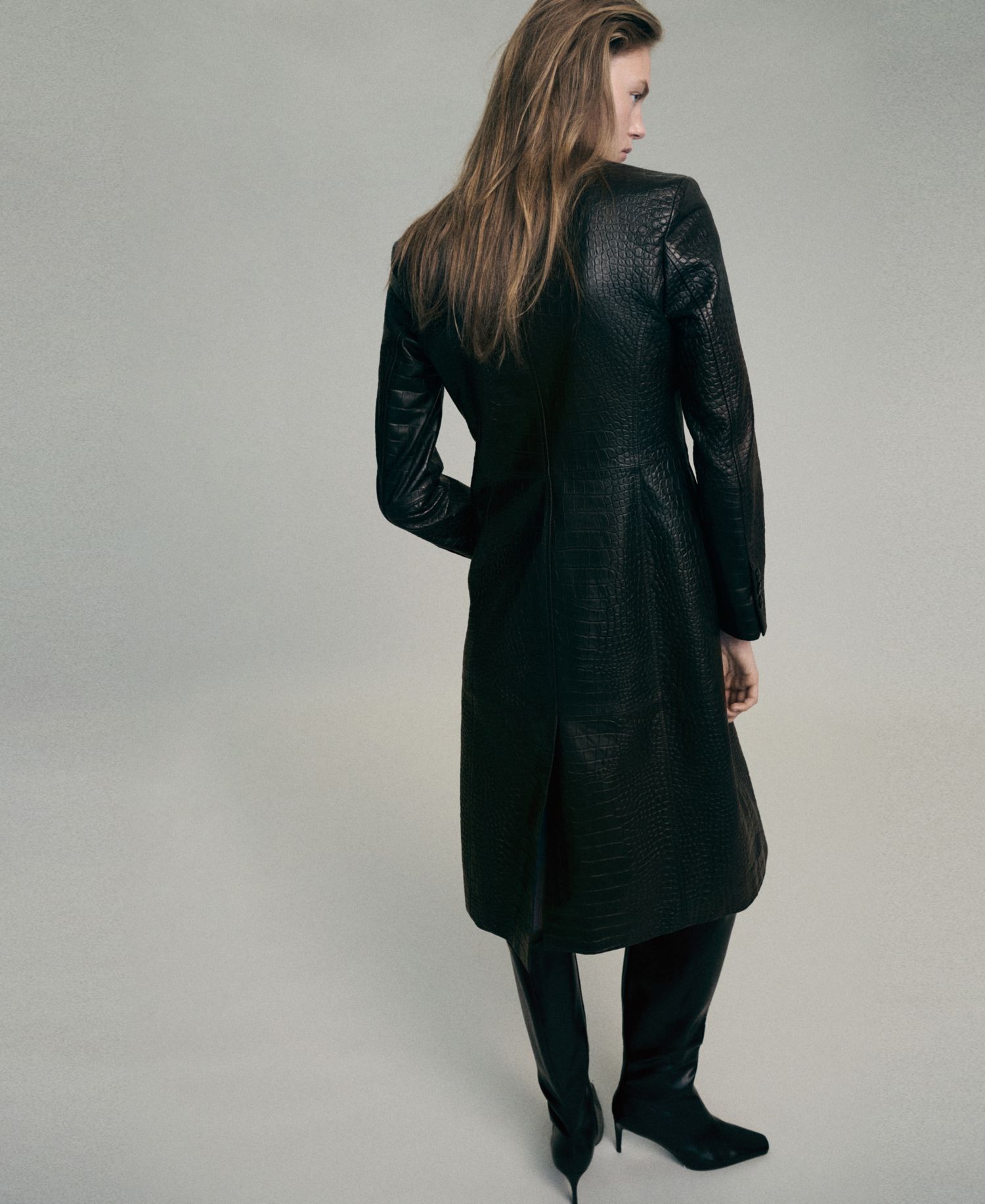 Women's Selection Croco-Effect Leather Long Coat
