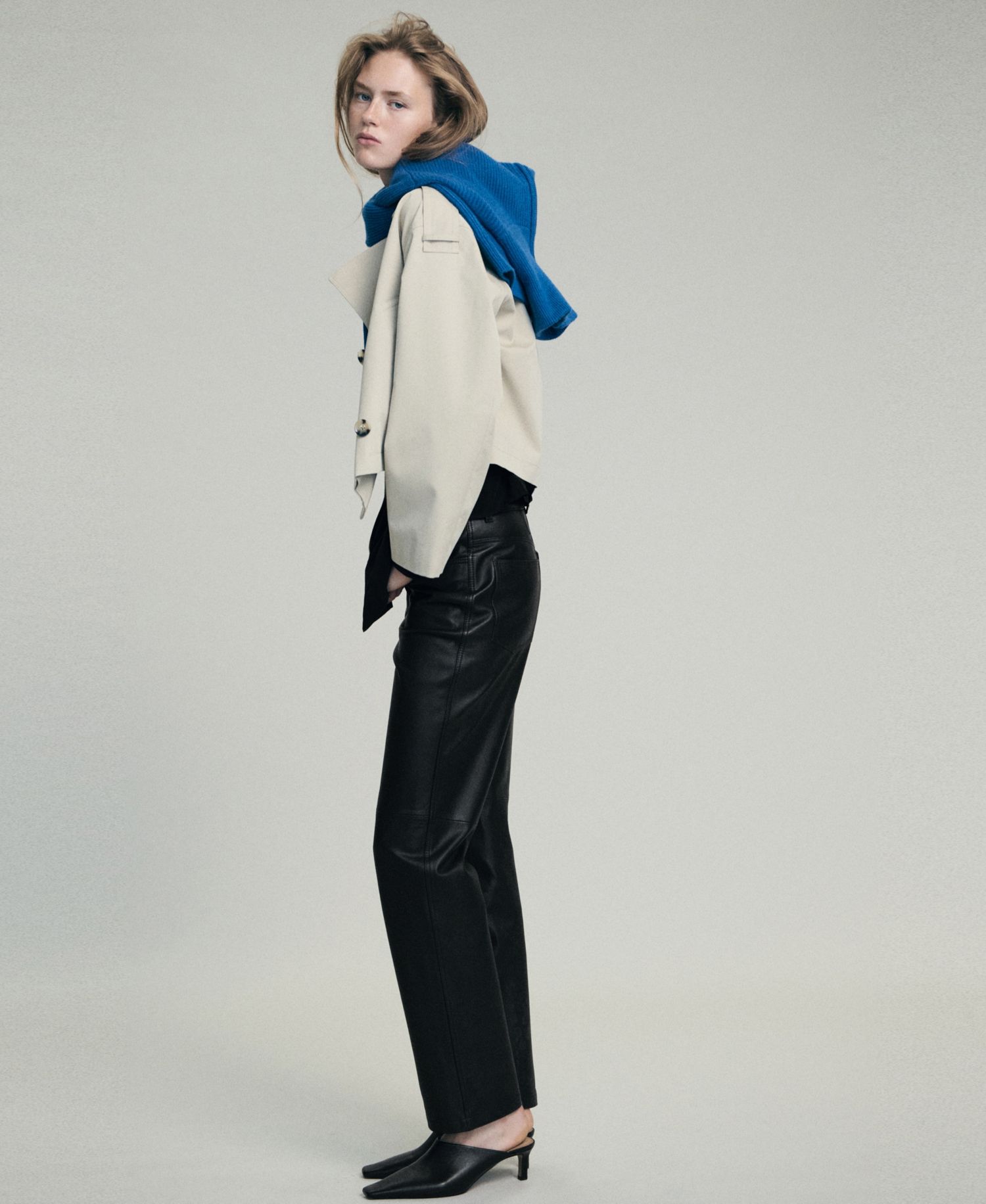 Women's Selection Straight-Fit Mid-Rise Leather Pants