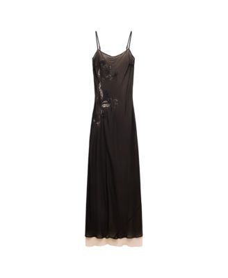Women's Selection Square Neck Lace Detail Chiffon Slip Dress