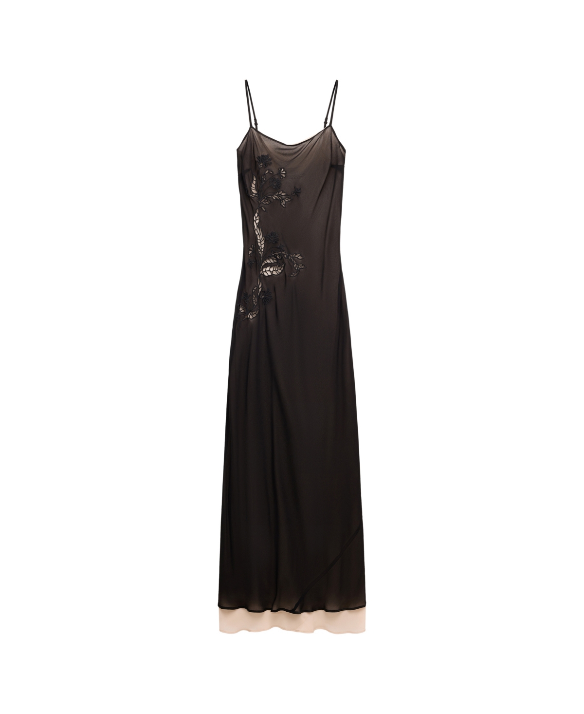 Mango Women's Square Neck Lace Detail Chiffon Slip Dress