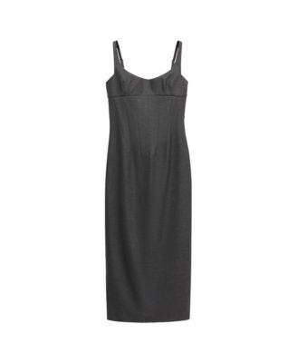 Women's Selection Scoop Neck Fitted Midi Slit Wool-Blend Dress