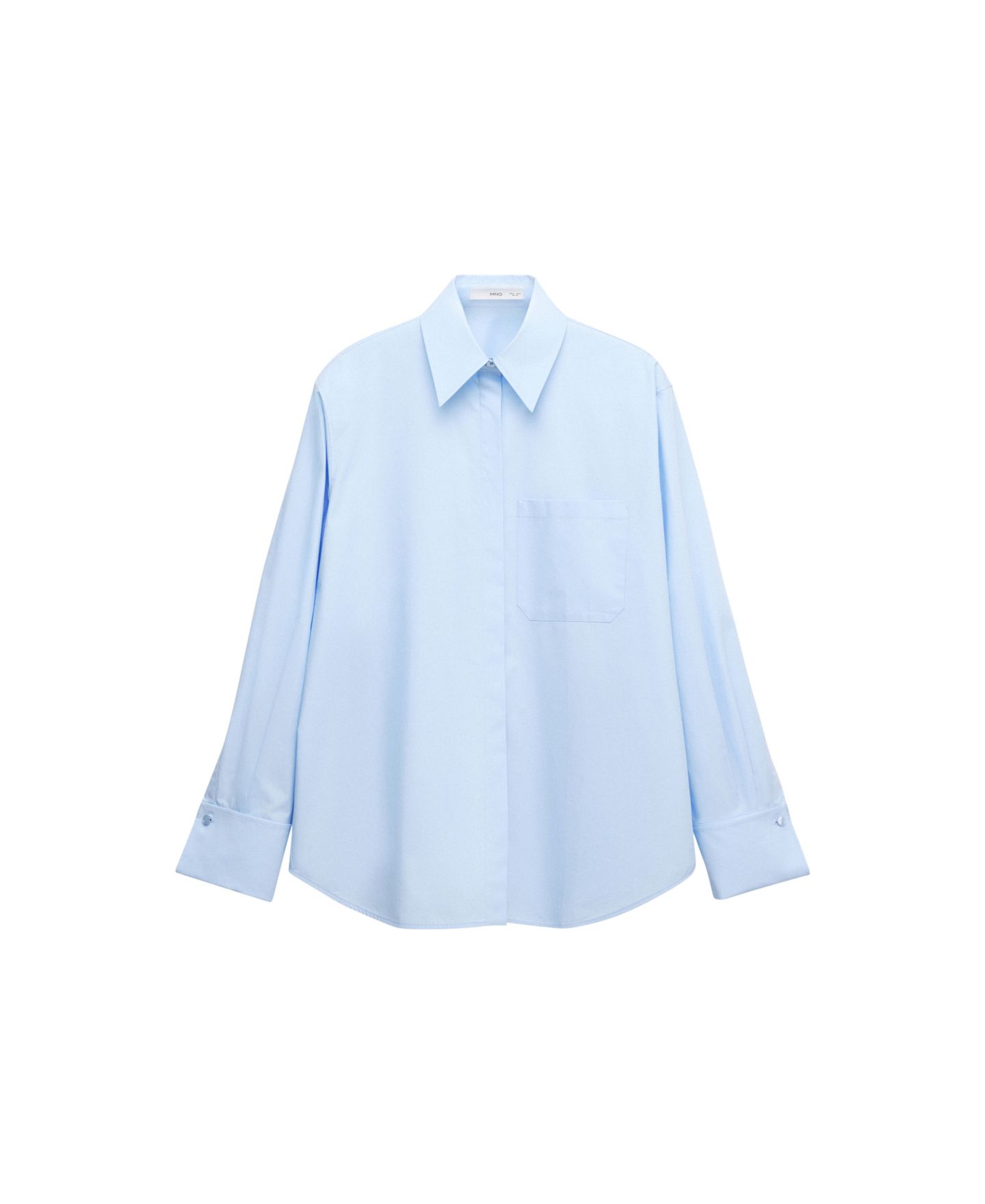 Женская рубашка Mango Selection Long-Sleeve Straight-Fit Poplin, цвет: Небесно-голубой — фото 1