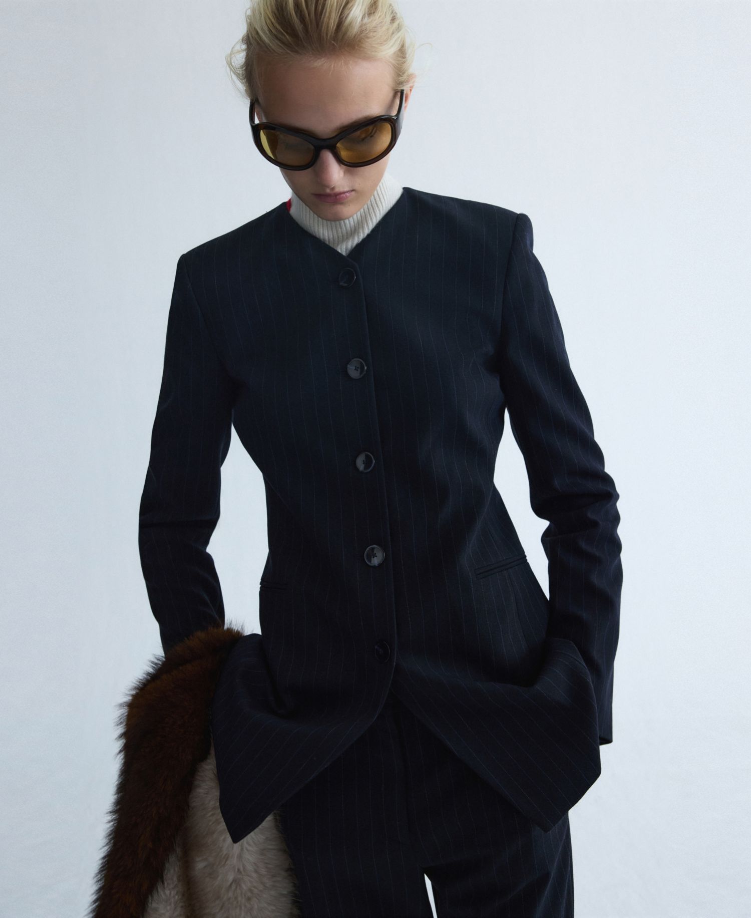 Women's Selection Pinstripe V-Neck Wool-Blend Blazer