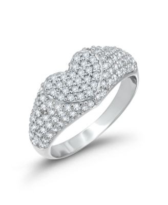 Cubic Zirconia Pave Silver-Tone Heart Pinky Ring