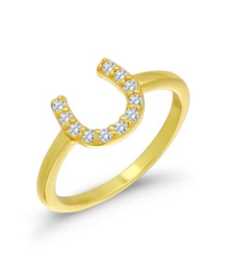 Cubic Zirconia 14K Gold Plated Pave Cubic Zirconia Horseshoe Pinky Ring