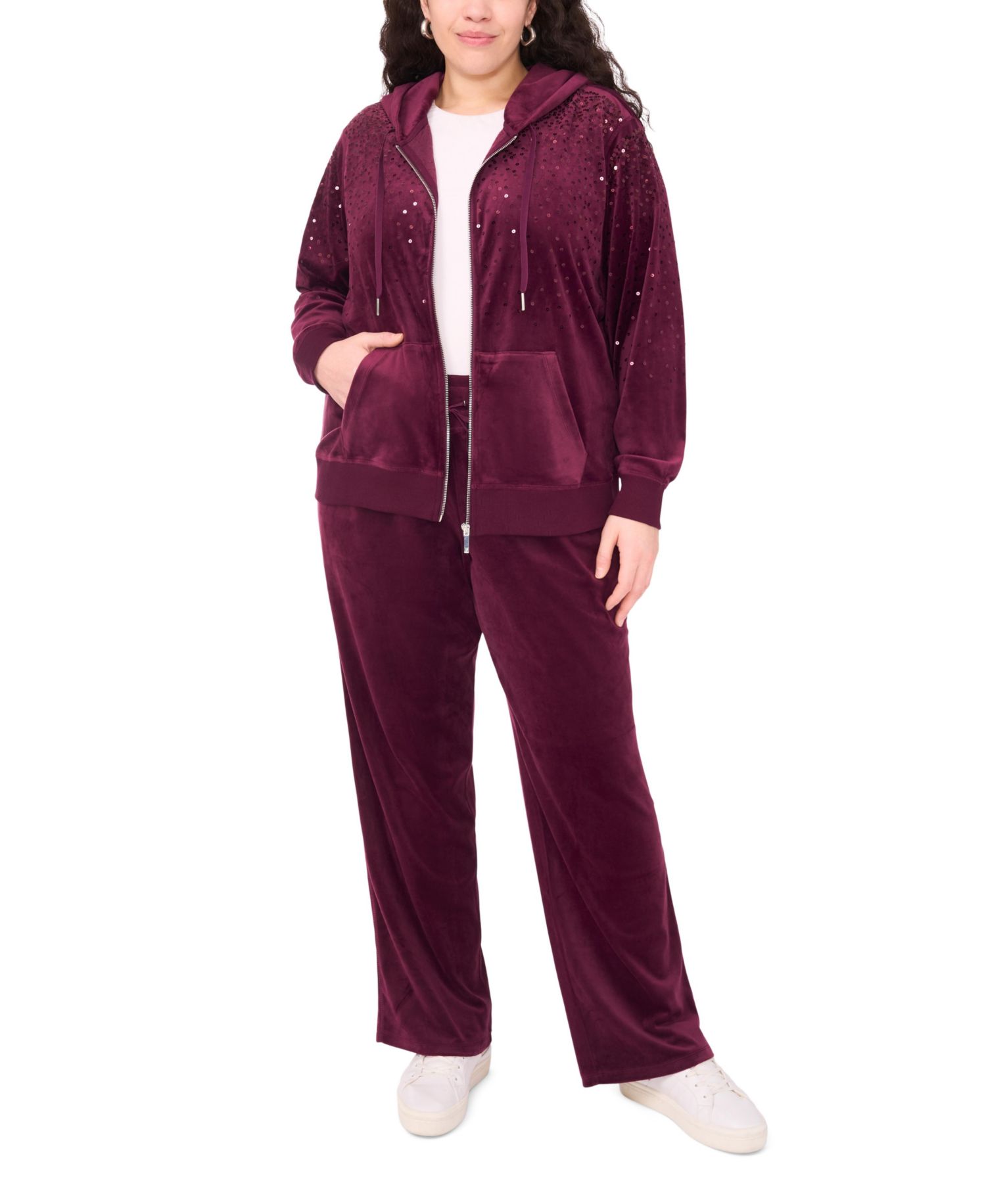 Plus Size Velour Zip-Front Hoodie Jacket