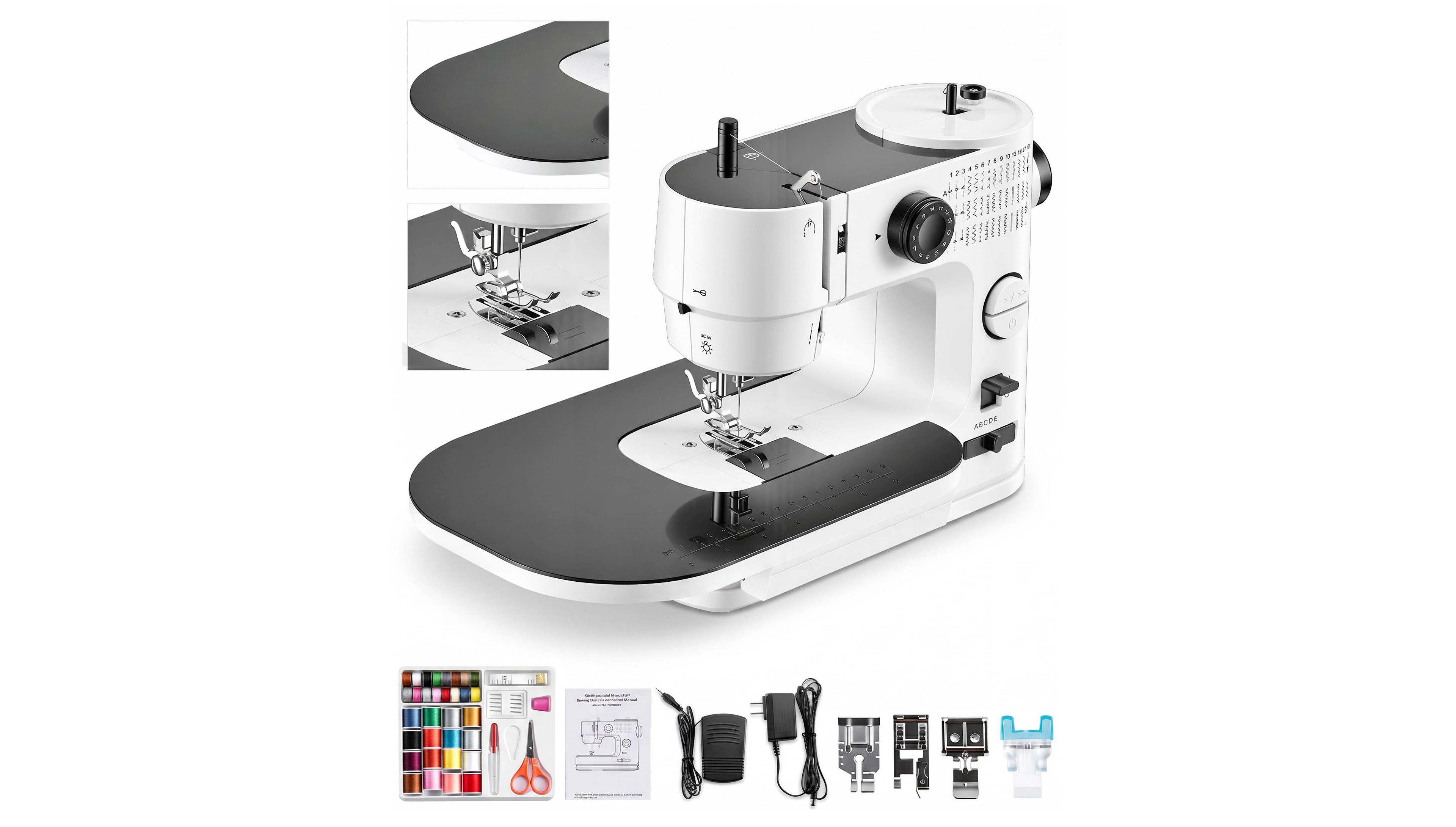Sugift Sewing Machine 39 Stitch Patterns Portable For Beginners With Extension Table Foot Pedal And Led Light