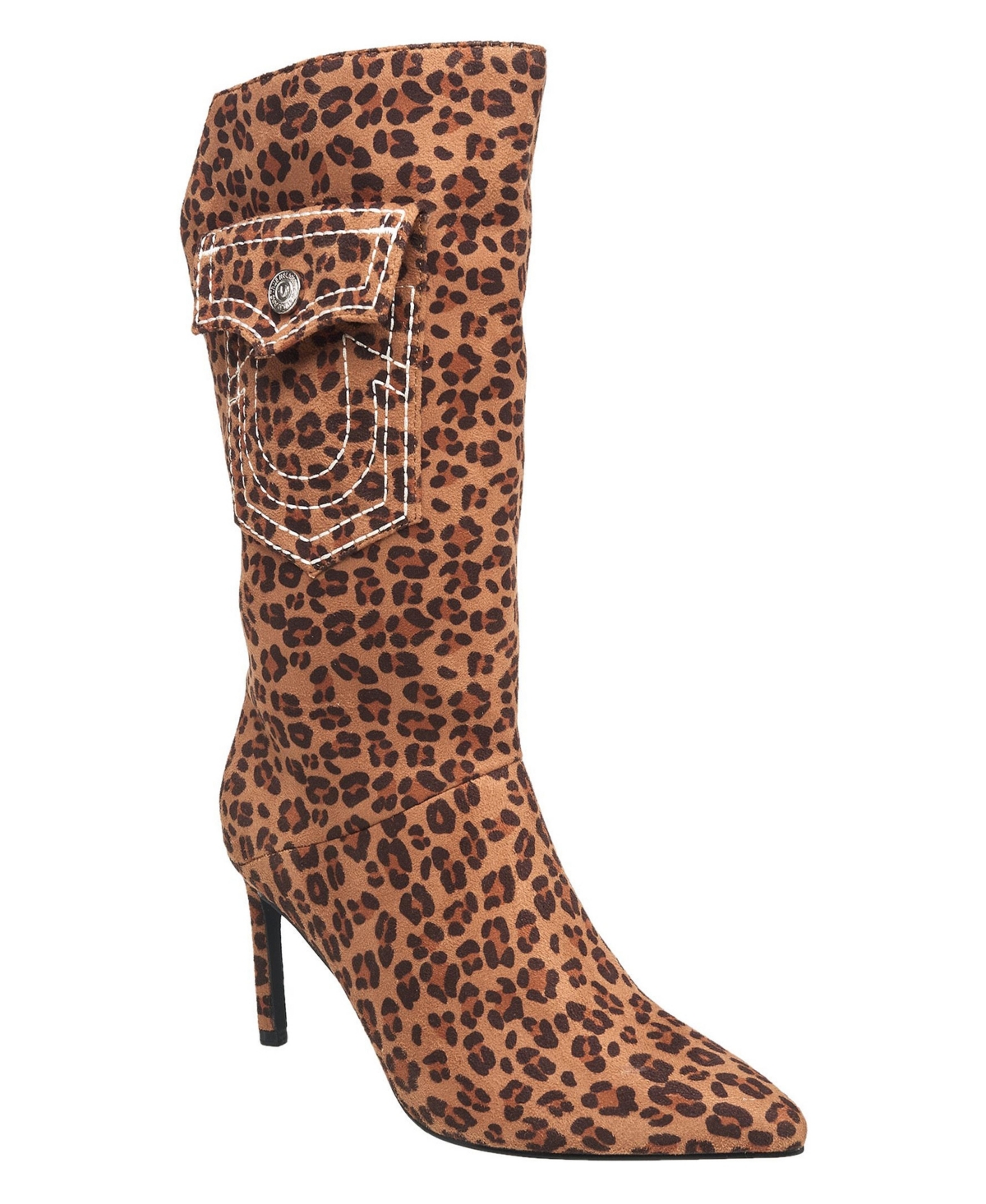True Religion Women's Tyla Leopard-Print Pointed-Toe Embellished Denim Boot