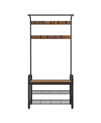 Coat Rack, Hall Tree with Shoe Bench, Entryway Bench with Coat Rack, 9 Removable Hooks, a Hanging Rod