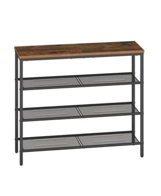 4 Tier Industrial Shoe Rack for Entryway, Steel, Particleboard Storage Organizer, 29.5 x 10.8 x 28.5 Inches