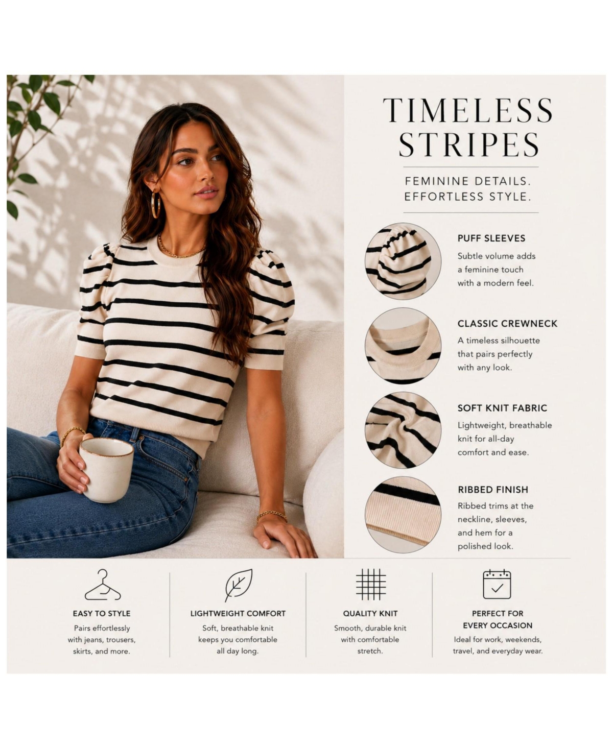 Gallery Seven Women's Trendy Puff Sleeve Knit Top