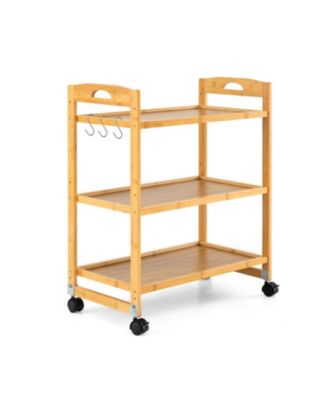 Bamboo 3-Tier Rolling Storage Cart with Lockable Wheels