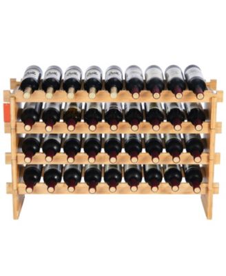 36-Bottle Stackable Bamboo Wine Rack with 4-Tier Design