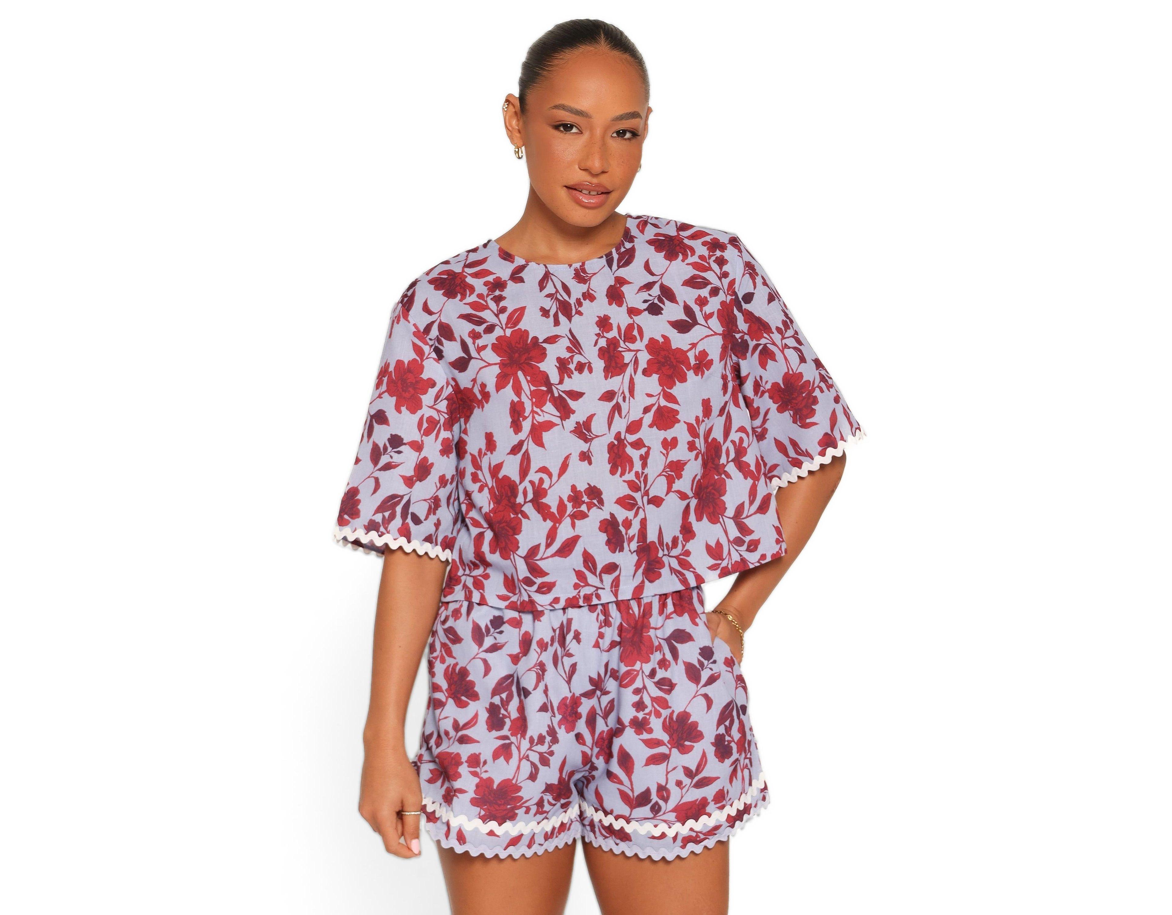 Petal and Pup Women's Hilde High-Waisted Floral Linen-Blend Top Shorts, 2-Piece Set