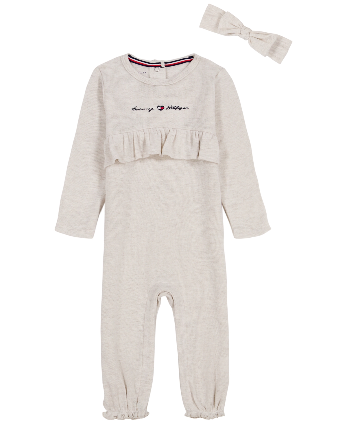 Tommy Hilfiger Baby Girls' Ruffled Long-Sleeve Romper and Headband, 2-Piece Set