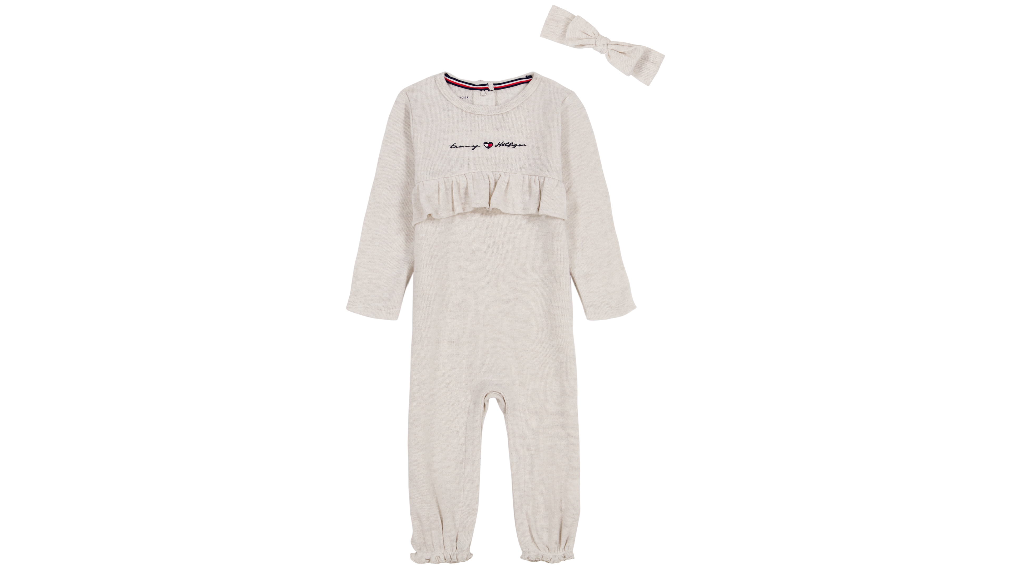 Tommy Hilfiger Baby Girls' Ruffled Long-Sleeve Romper and Headband, 2-Piece Set