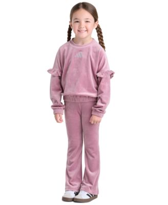 Girls' 2T-6X Velour Crewneck Pullover and Flare-Leg Pants, 2-Piece Set