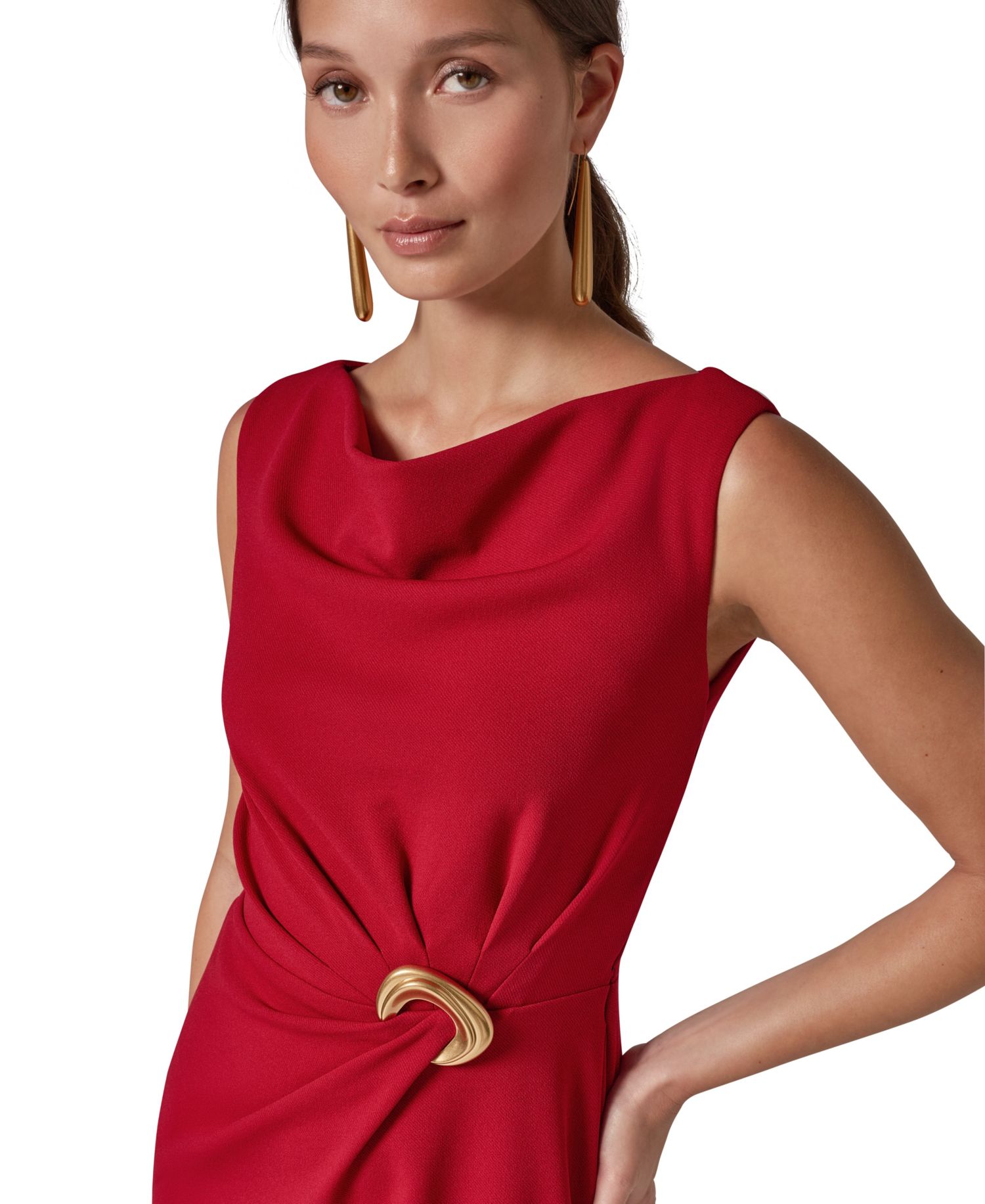 Women's Sleeveless Cowl-Neck Hardware Sheath Dress