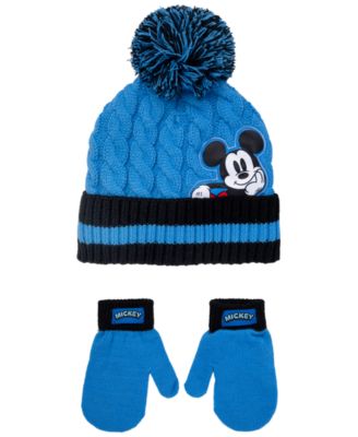 Boys' Pom-Pom Beanie Hat and Mittens, 2-Piece Set