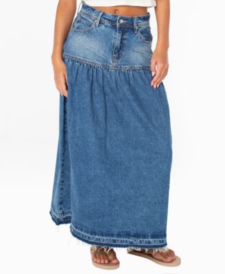 Women's Nocturne Prairie High-Waisted Tiered Maxi Denim Skirt