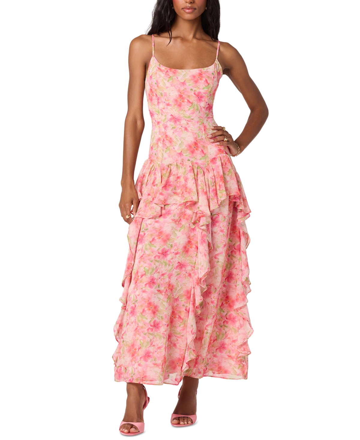 ASTR the Label | Livia Floral Ruffle Maxi Dress in Bright pink floral |  Size M