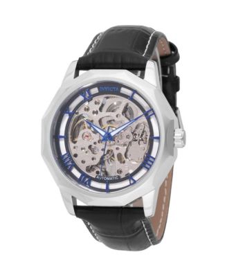 Men's Automatic Objet D Art Skeleton Dial Water-Resistant Black Leather Watch, 42mm