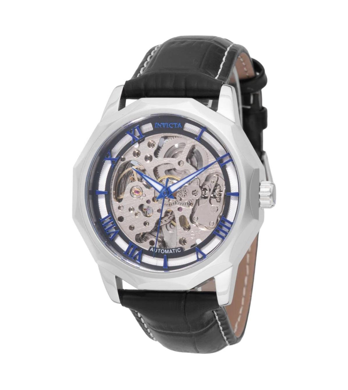 Invicta Men's Automatic Objet D Art Skeleton Dial Water-Resistant Black Leather Watch, 42mm