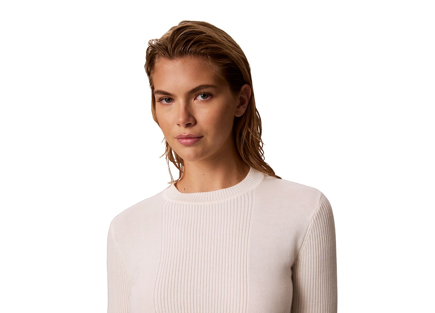 Petite Ribbed Sculpted-Sleeve Crewneck Sweater