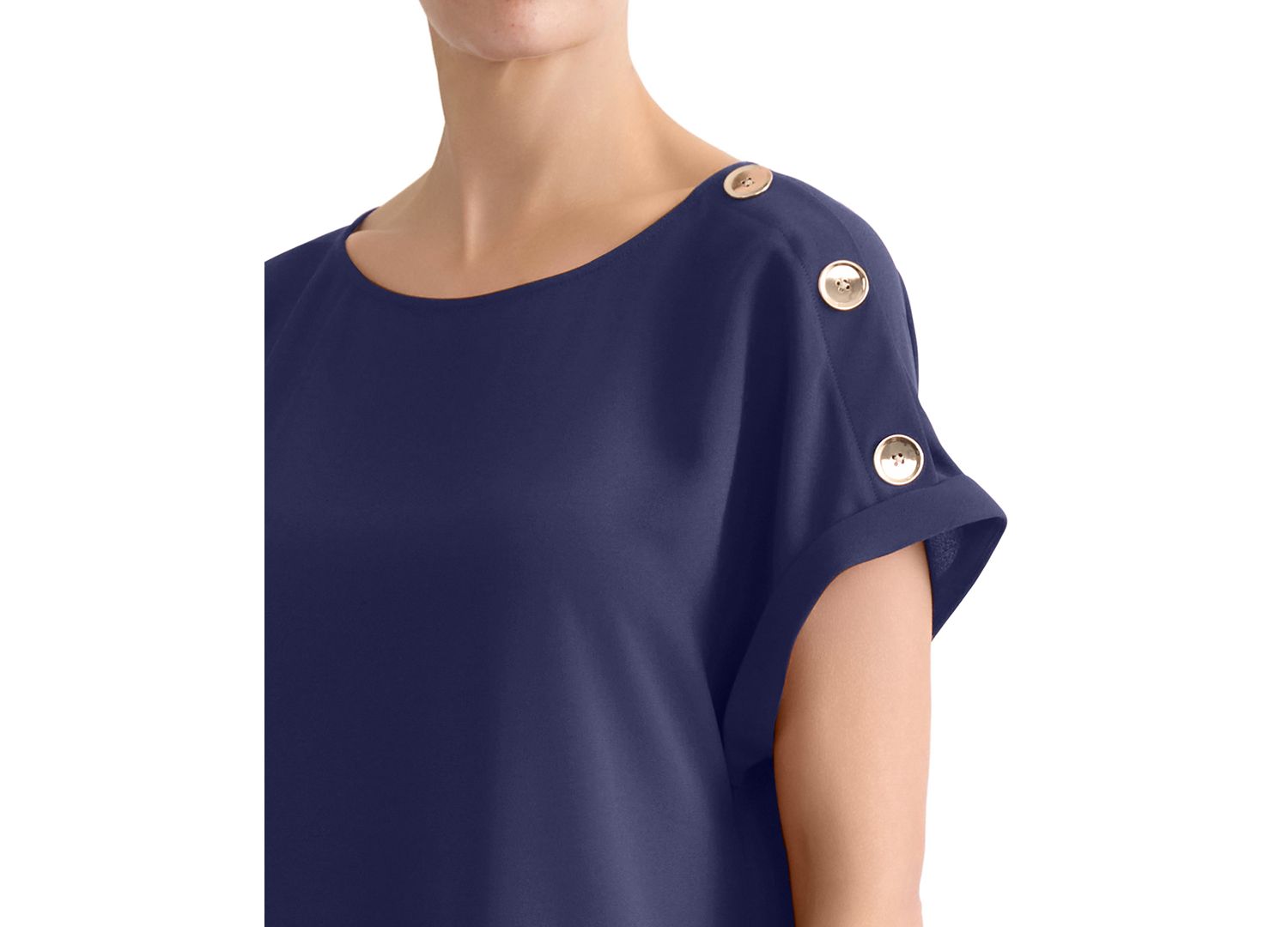 Petite Shoulder-Button-Detail Boat-Neck Short-Sleeve Blouse