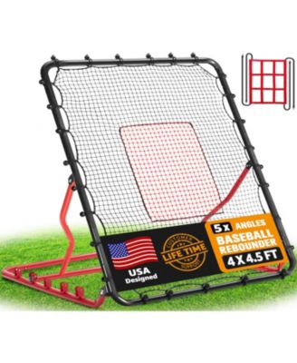 Baseball Rebounder Net, Adjustable Angles 4x4.5FT Pitch Back Baseball Softball Volleyball Rebounder with 2 Strike Zones