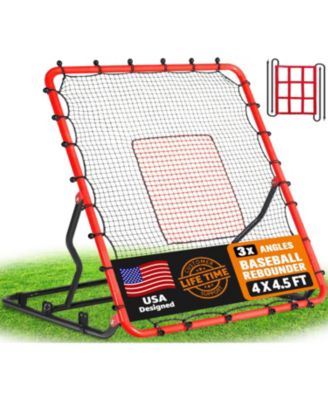 Baseball Rebounder Net, Adjustable Angles 4x4.5FT Pitch Back Baseball Softball Volleyball Rebounder with 2 Strike Zones