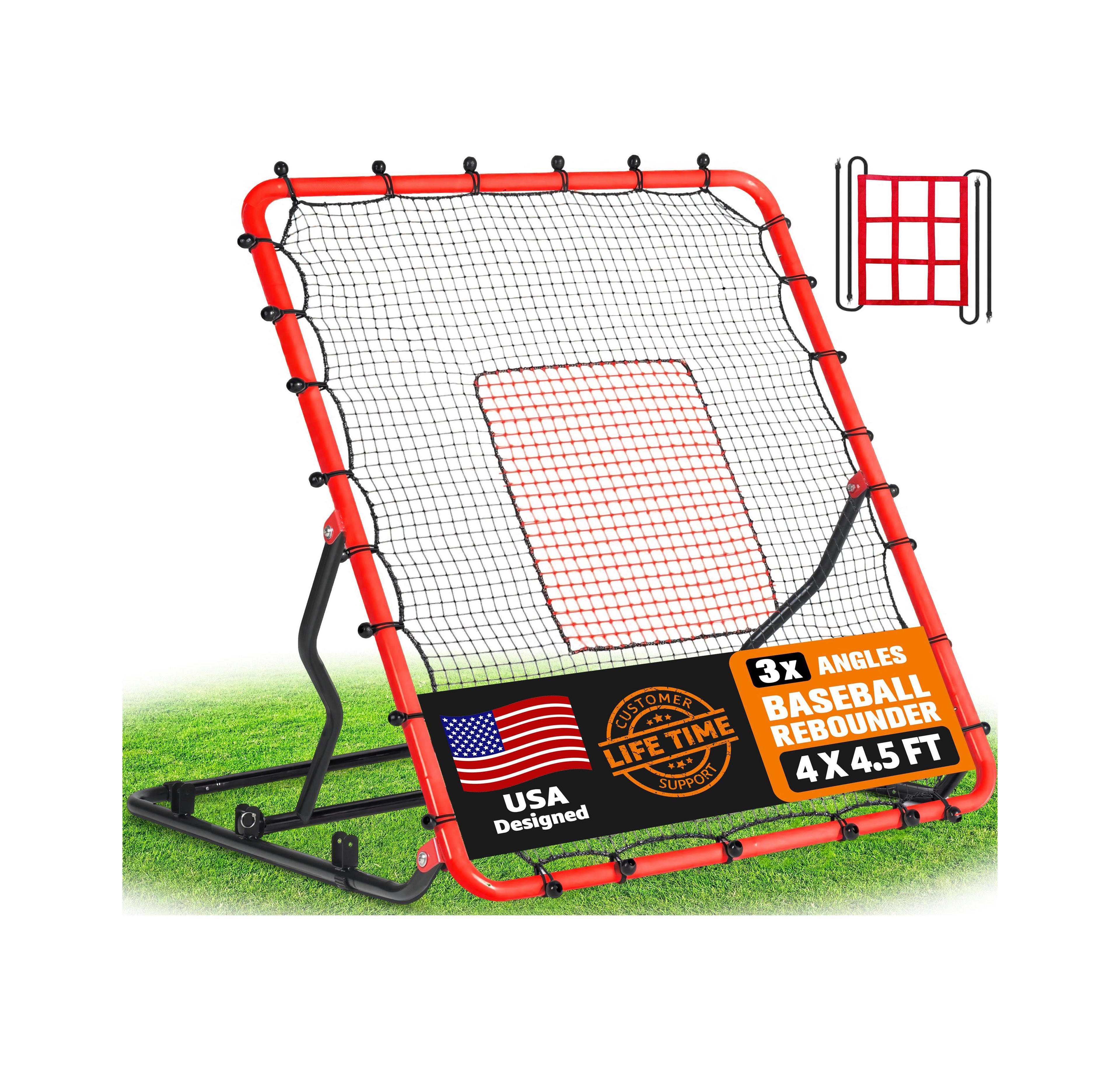 Zealfeel Baseball Rebounder Net, Adjustable Angles 4x4.5FT Pitch Back Softball Volleyball with 2 Strike Zones