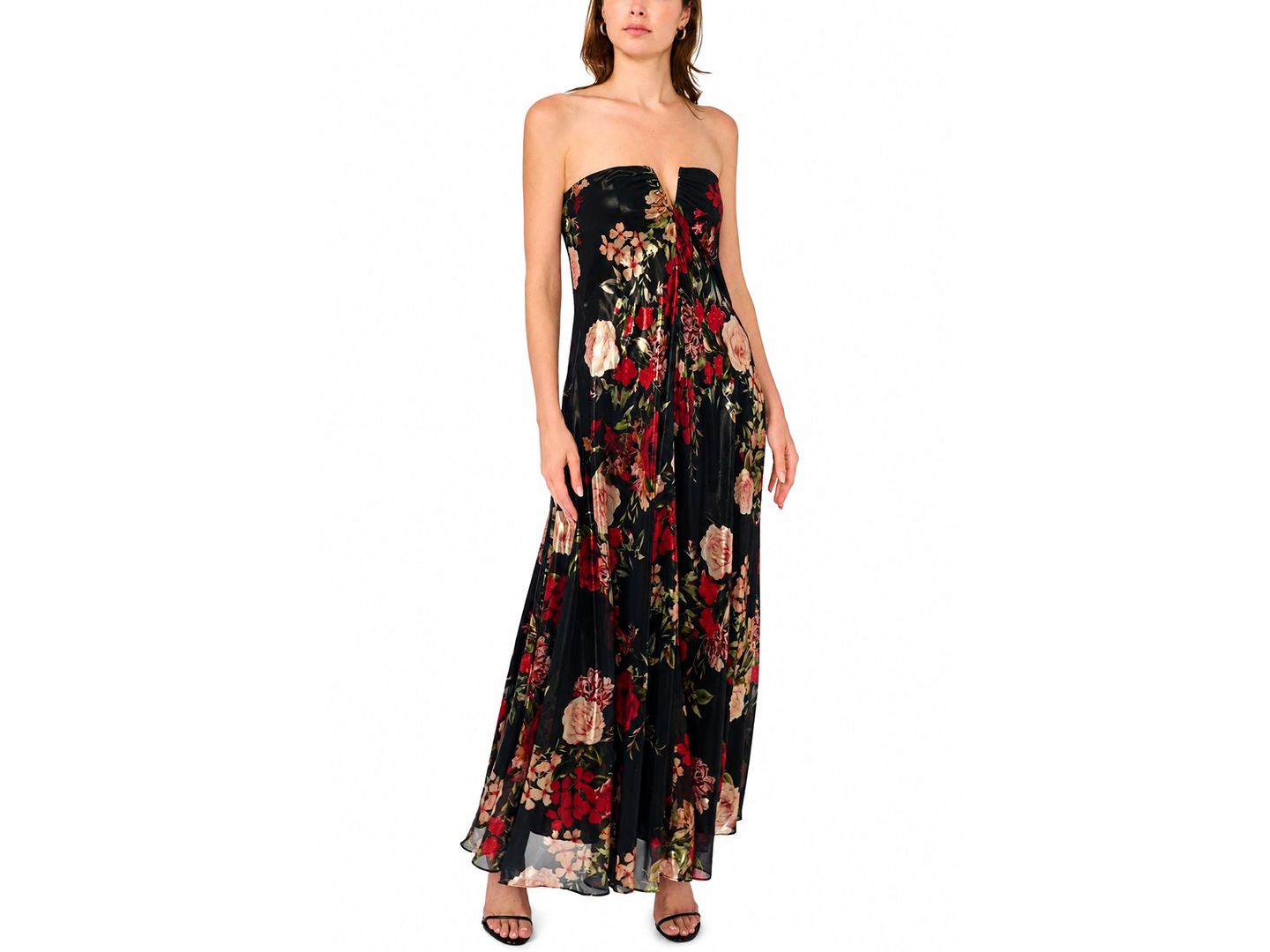 Женское платье Parker Emerson Floral-Print A-Line Strapless Maxi, цвет: Насыщенный чёрный — фото 1