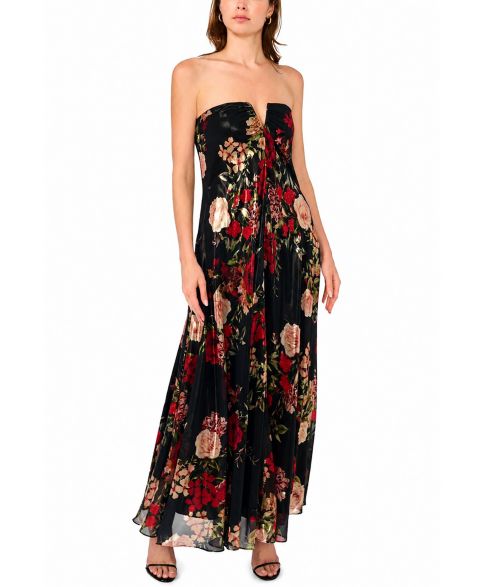 Женское платье Parker Emerson Floral-Print A-Line Strapless Maxi, цвет: Насыщенный чёрный