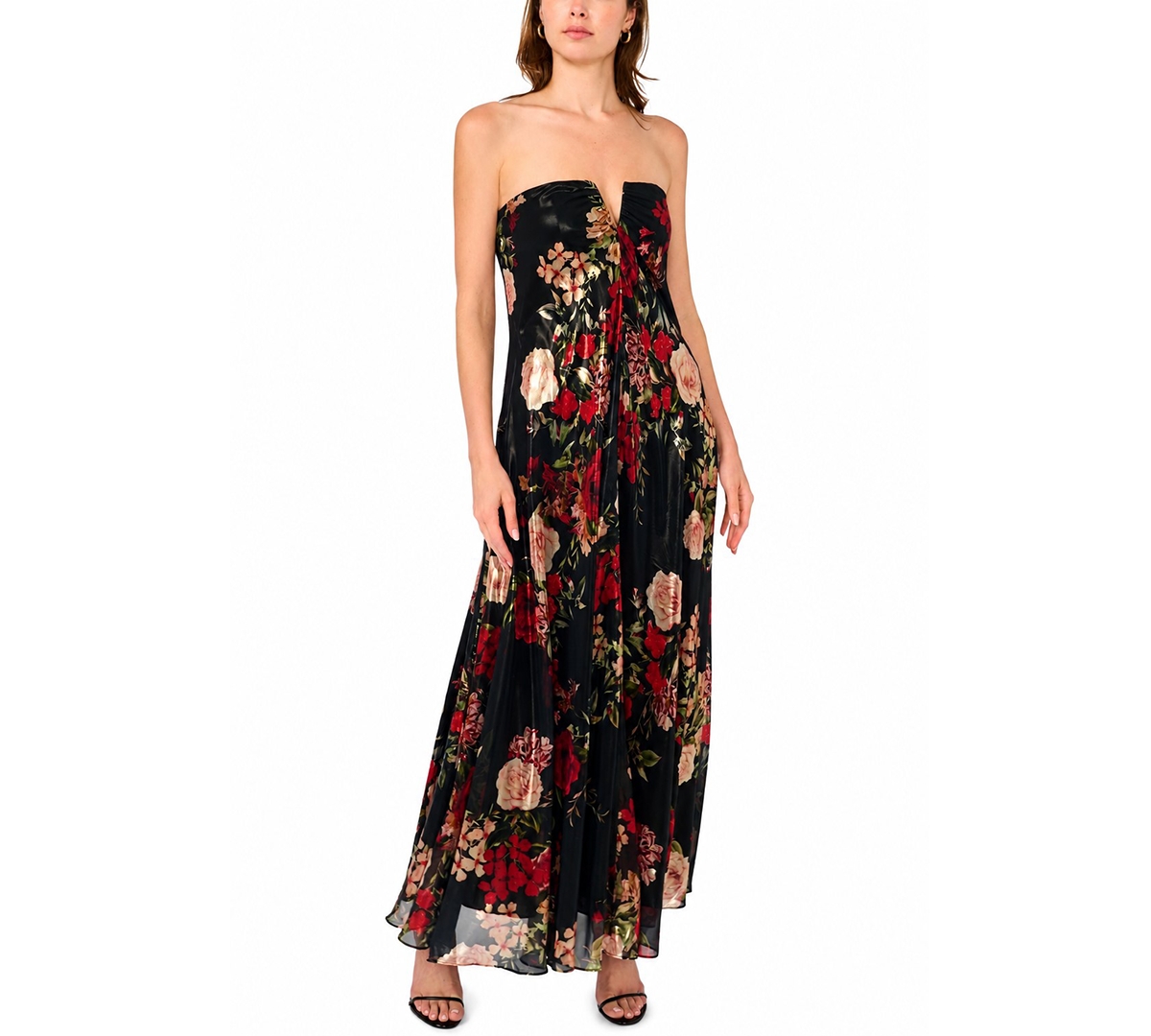 Parker Women's Emerson Floral-Print A-Line Strapless Maxi Dress - Rich Black
