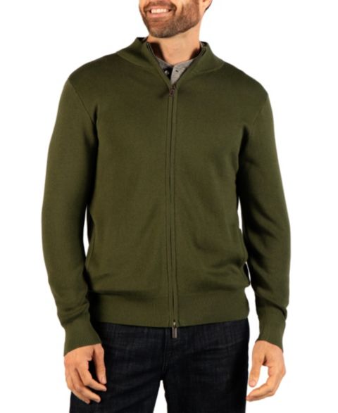 Мужской свитер Tailorbyrd Fine Knit Full Zip, цвет: Армейский зелёный