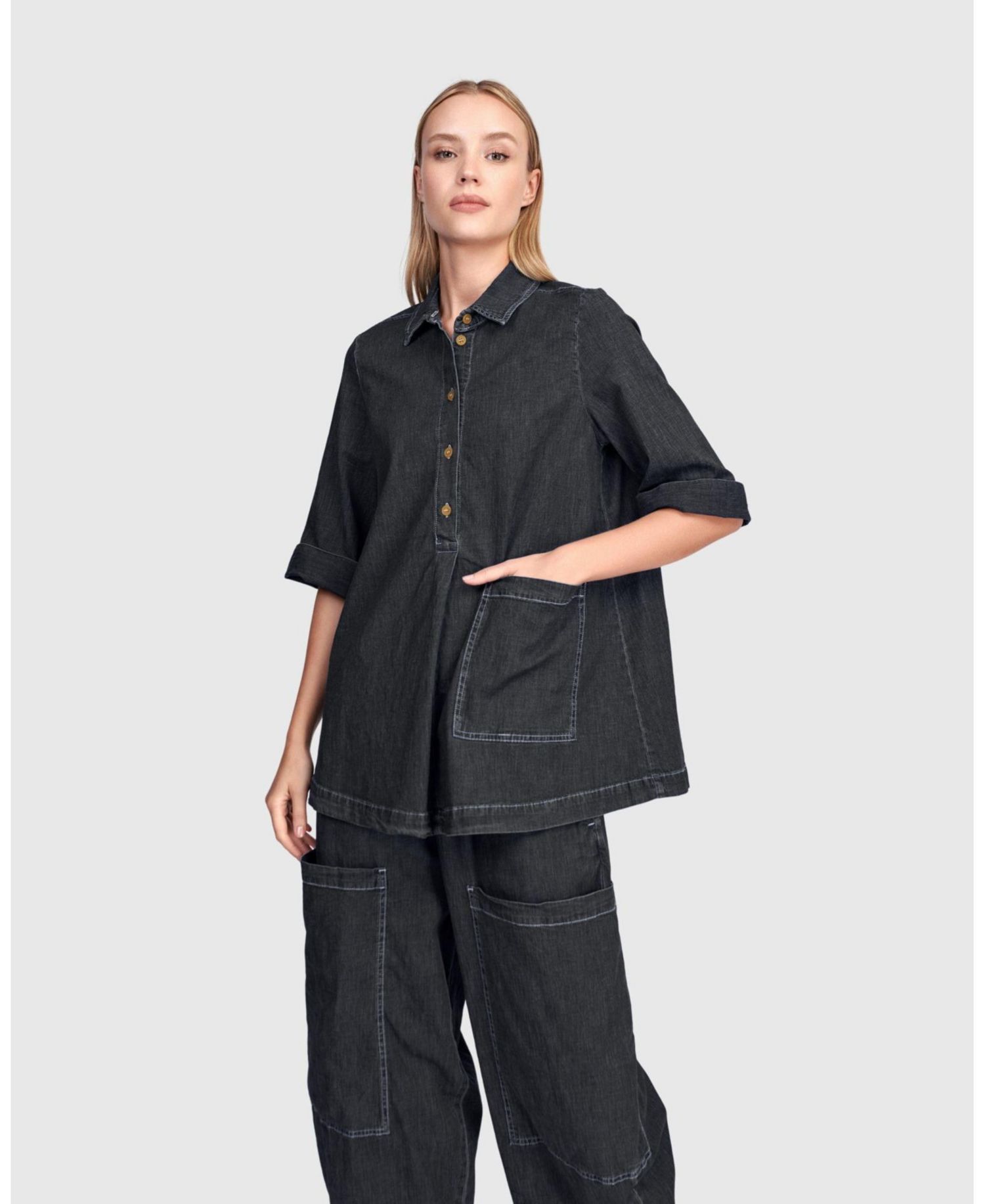 Women's Myles 3/4-Length A-Line Denim Popover Shirt